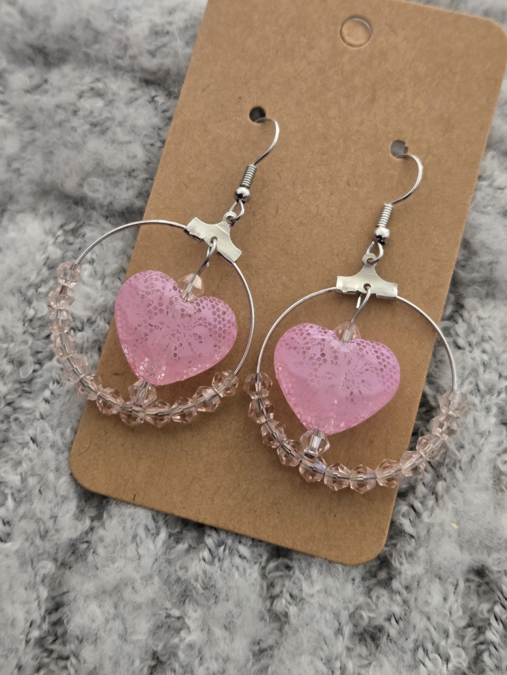 Pink Heart Hoop Dangle Earrings - Women Jewelry